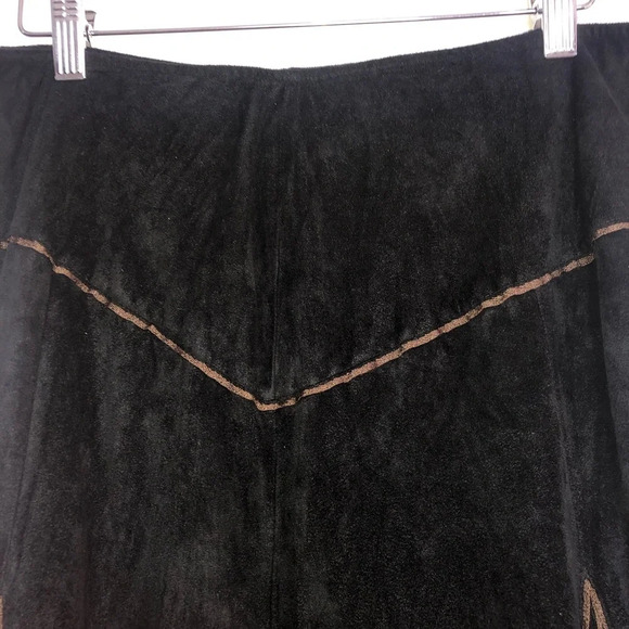 Tribal Midi Skirt Faux Suede Black Copperish Piping 6 Grunge Y2K Witchy - Picture 4 of 10